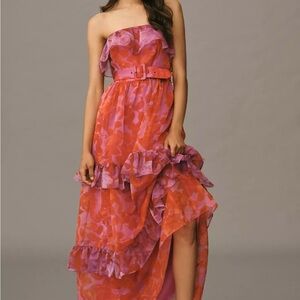 Elegant Strapless Pink and Orange Dress